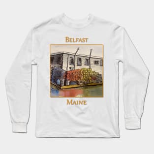 Lobster traps sitting on the dock in Belfast Maine Long Sleeve T-Shirt